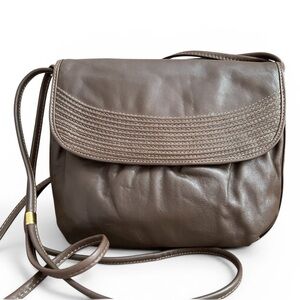 Italian Vintage Soft Brown Genuine Leather Pleated Flap Crossbody Bag